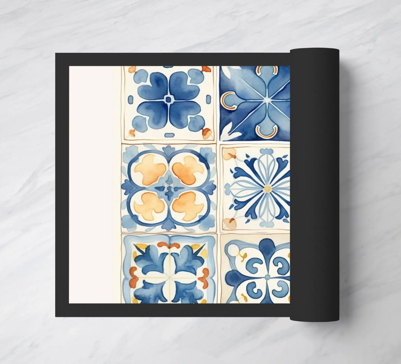 Piastrelle mediterranee: Blu e arancio, Azulejo, Pattern Art zerbino da NorwesClub