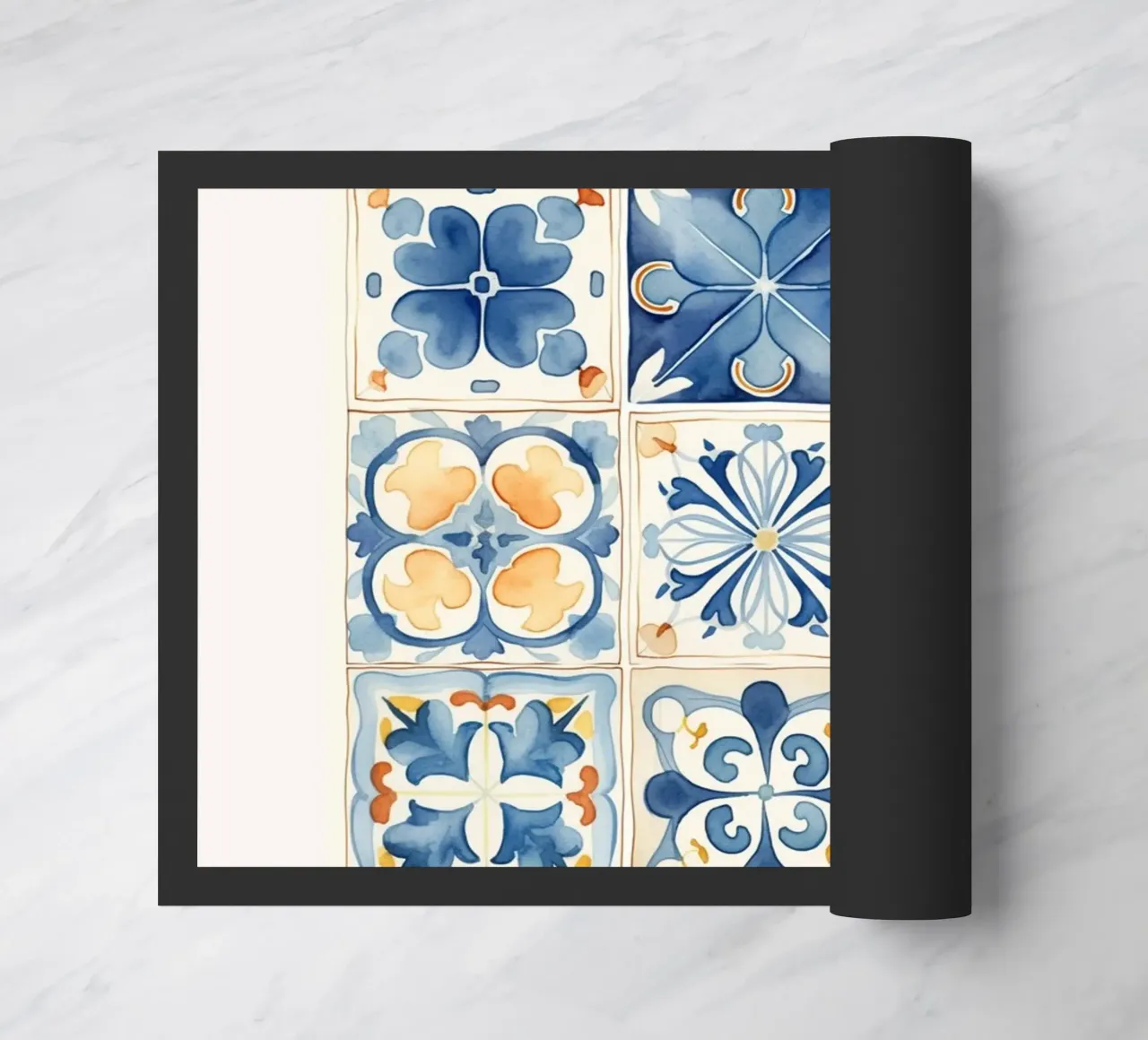 Azulejos Mediterráneos: Azul y Naranja, Azulejo, Pattern Art felpudo de NorwesClub
