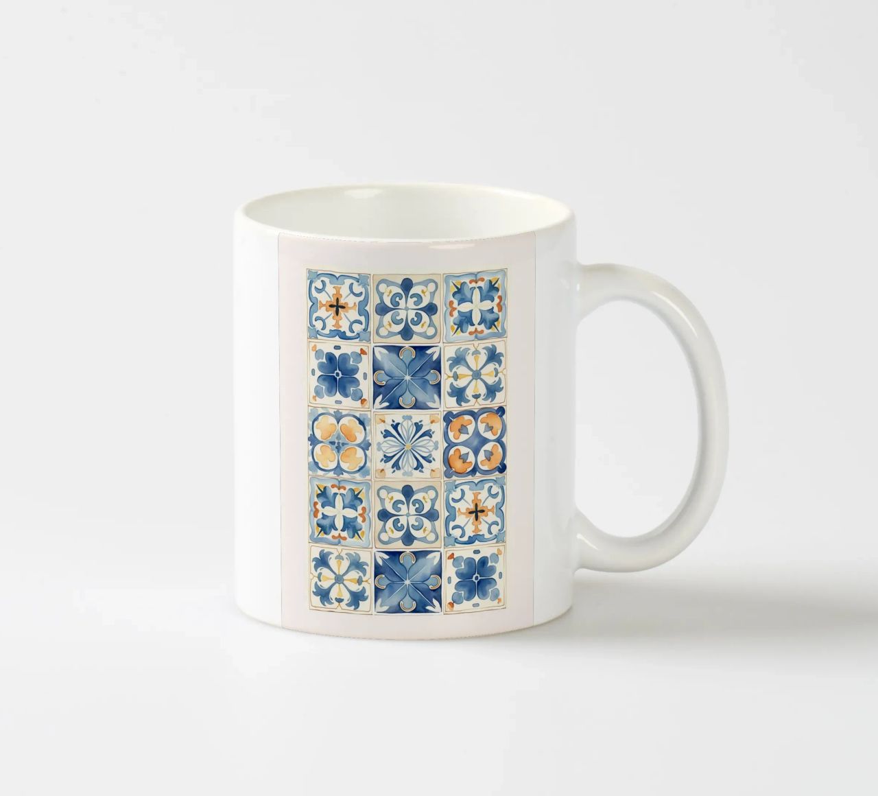 Piastrelle mediterranee: Blu e arancio, Azulejo, Pattern Art tazza in ceramica da NorwesClub