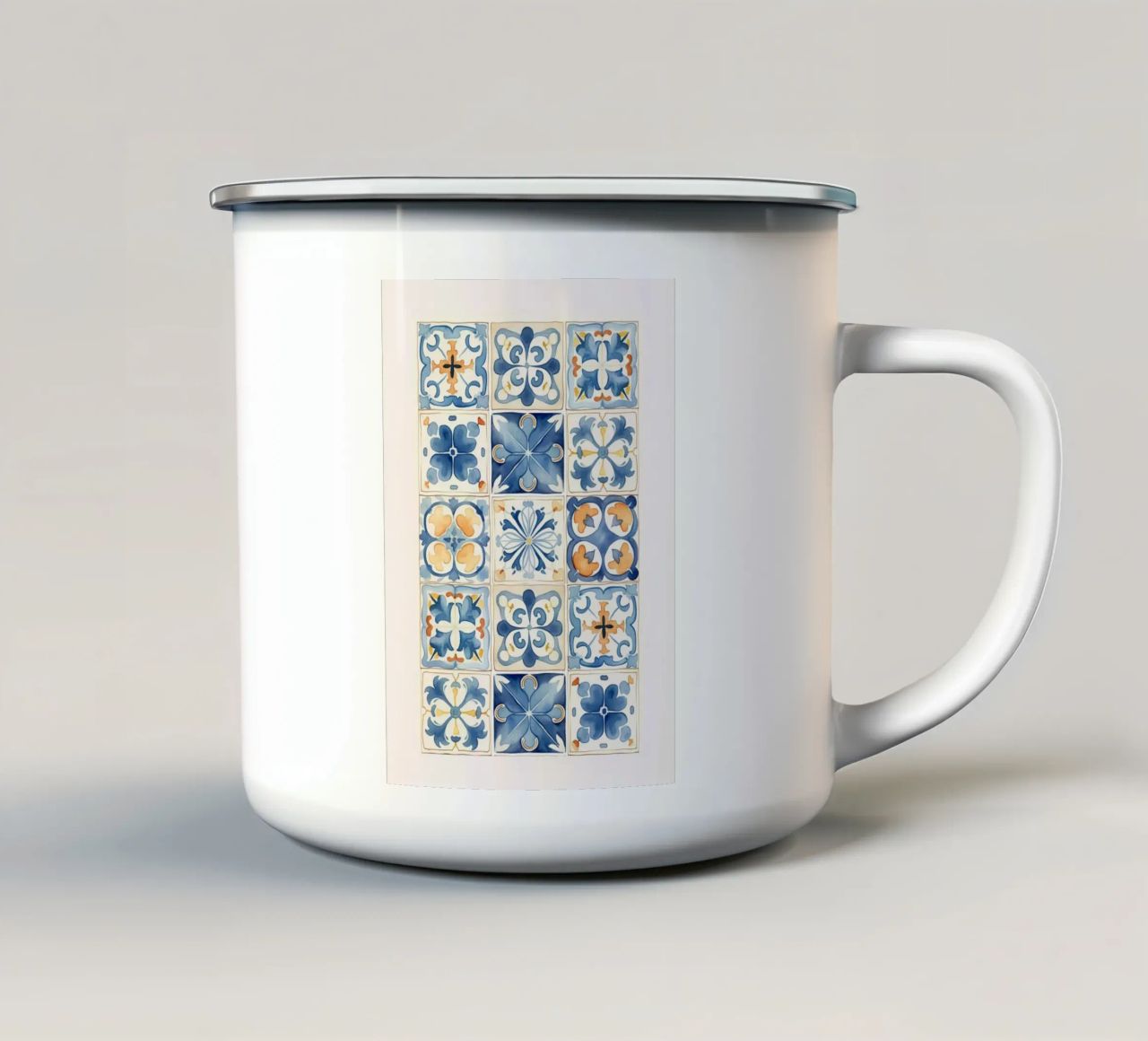 Piastrelle mediterranee: Blu e arancio, Azulejo, Pattern Art tazza in smalto da NorwesClub