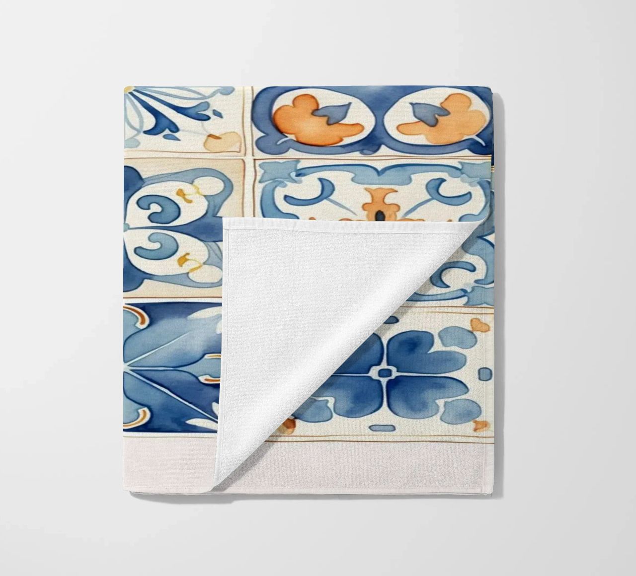 Piastrelle mediterranee: Blu e arancio, Azulejo, Pattern Art telo mare da NorwesClub