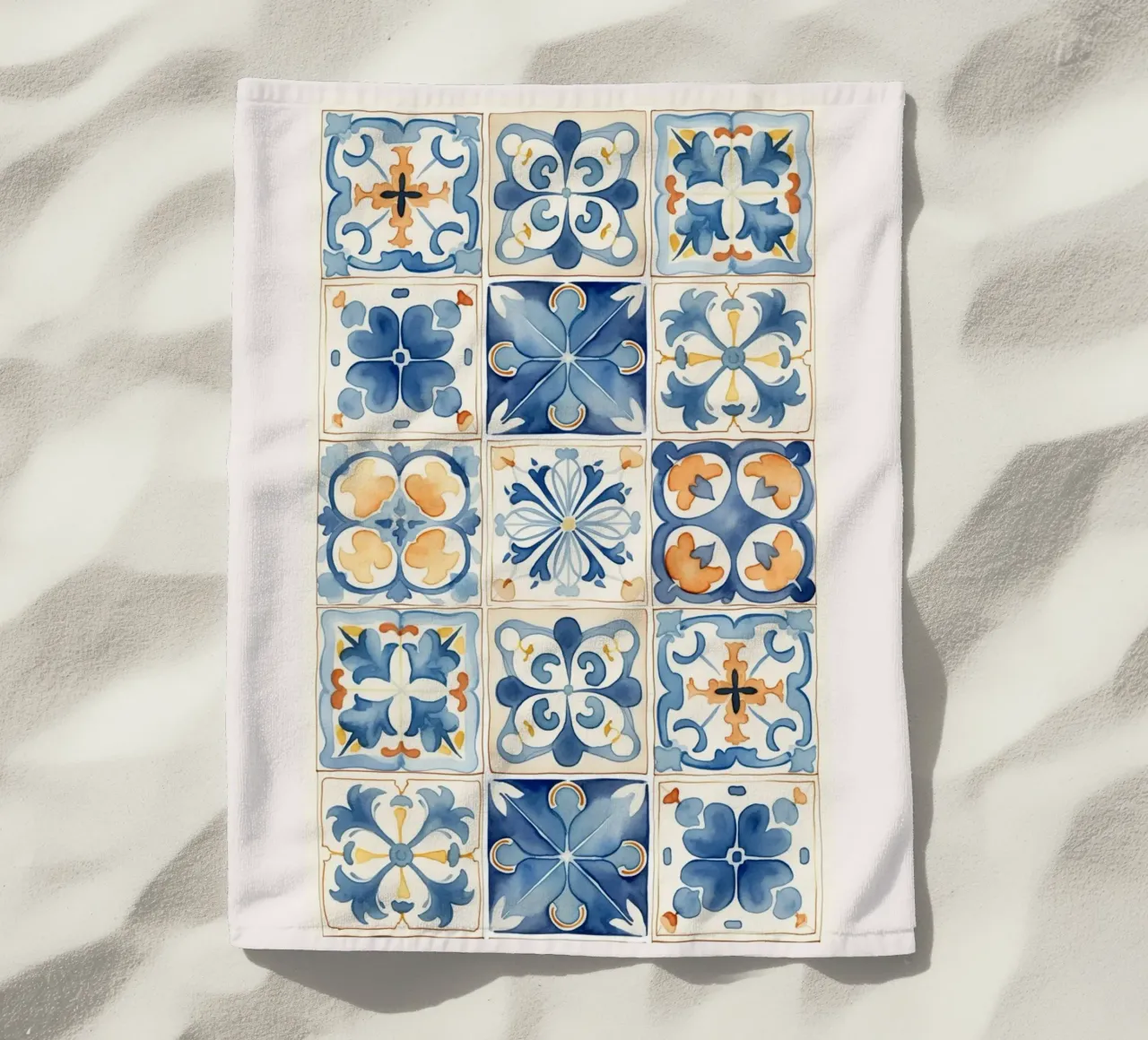 Azulejos Mediterráneos: Azul y Naranja, Azulejo, Pattern Art toalla de playa de NorwesClub