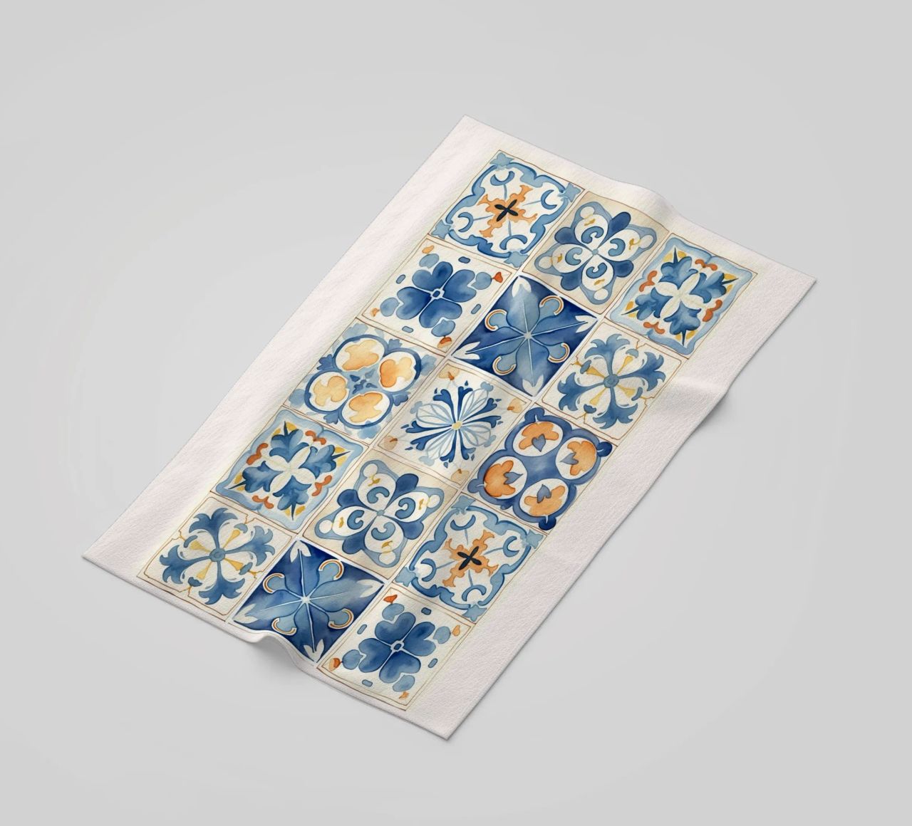 Piastrelle mediterranee: Blu e arancio, Azulejo, Pattern Art telo mare da NorwesClub