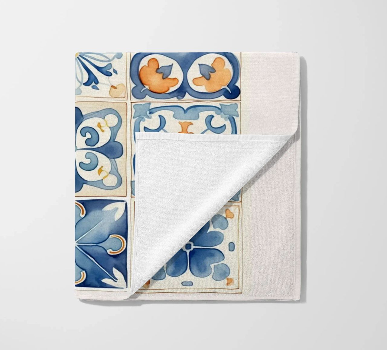 Piastrelle mediterranee: Blu e arancio, Azulejo, Pattern Art telo mare da NorwesClub