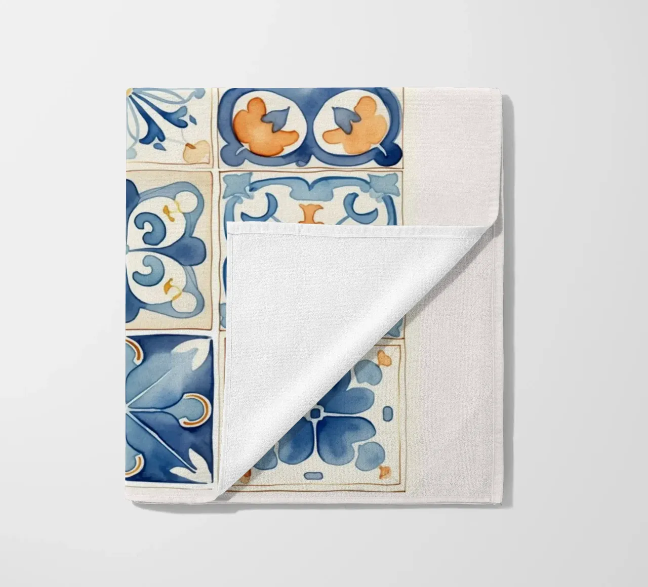 Azulejos Mediterráneos: Azul y Naranja, Azulejo, Pattern Art toalla de playa de NorwesClub