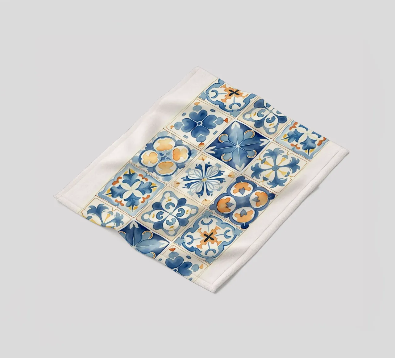 Piastrelle mediterranee: Blu e arancio, Azulejo, Pattern Art coperta in pile da NorwesClub
