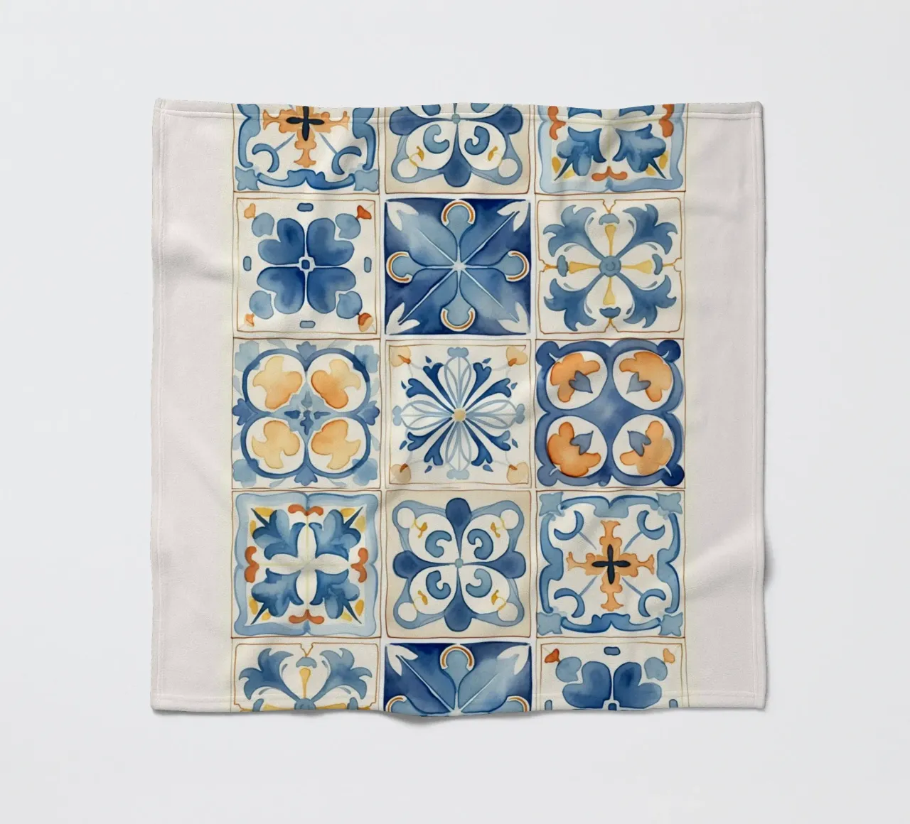Piastrelle mediterranee: Blu e arancio, Azulejo, Pattern Art coperta in pile da NorwesClub