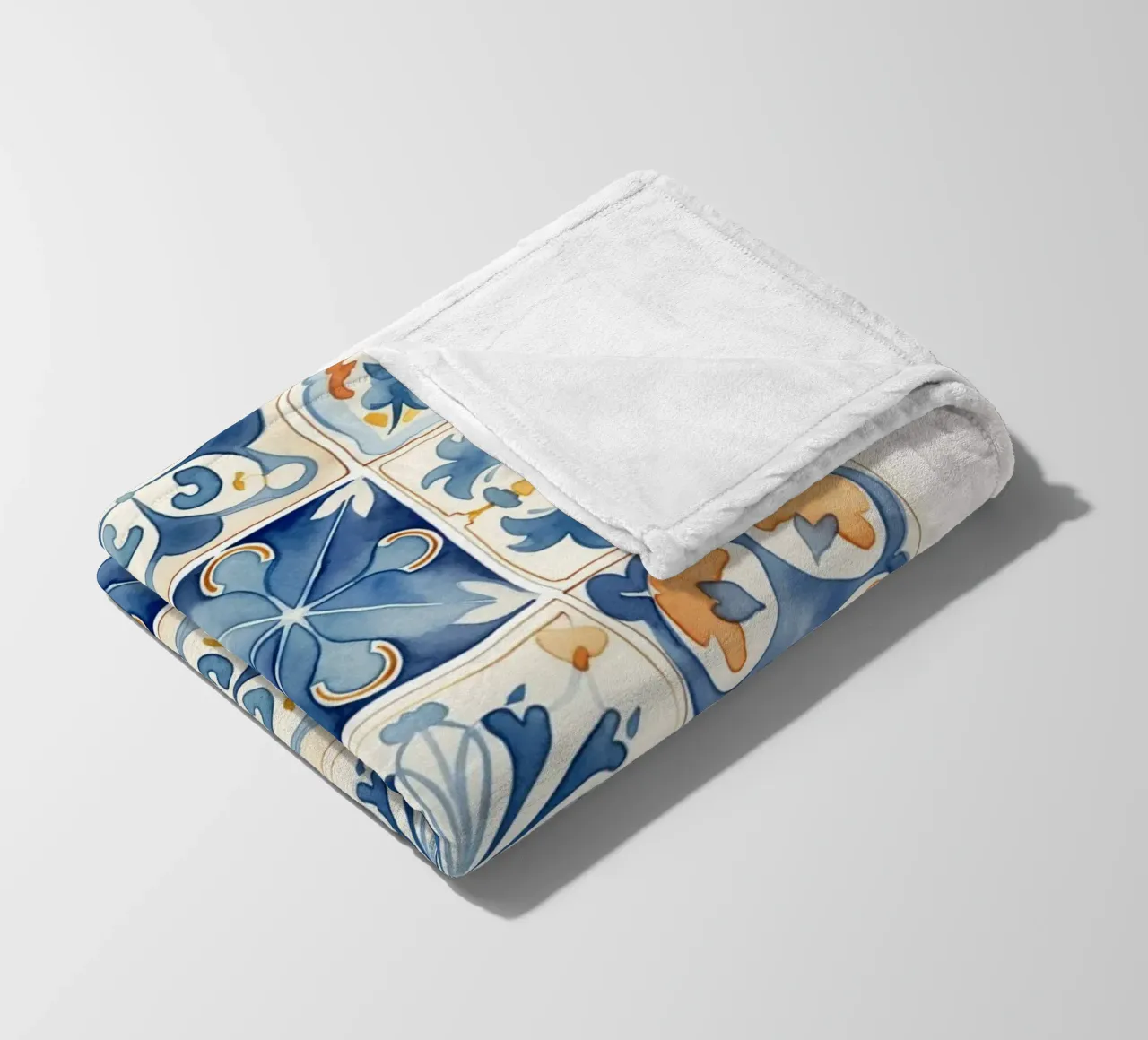 Piastrelle mediterranee: Blu e arancio, Azulejo, Pattern Art coperta in pile da NorwesClub