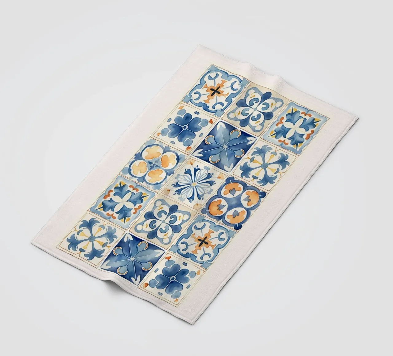 Piastrelle mediterranee: Blu e arancio, Azulejo, Pattern Art coperta in pile da NorwesClub