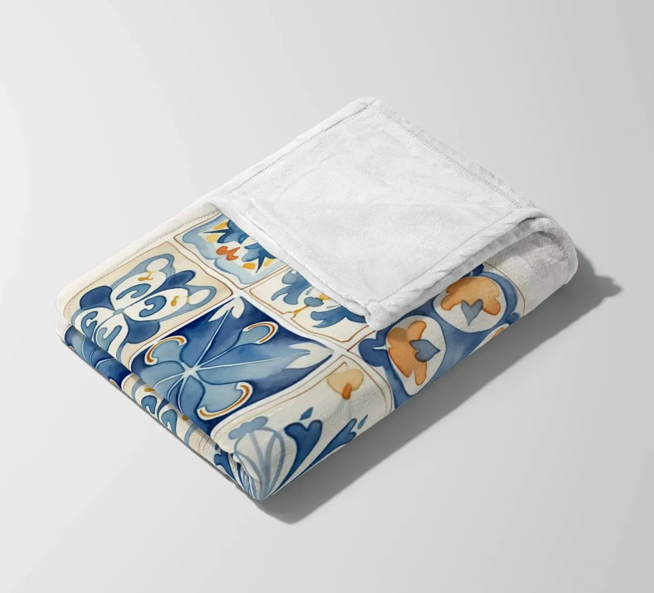 Piastrelle mediterranee: Blu e arancio, Azulejo, Pattern Art coperta in pile da NorwesClub