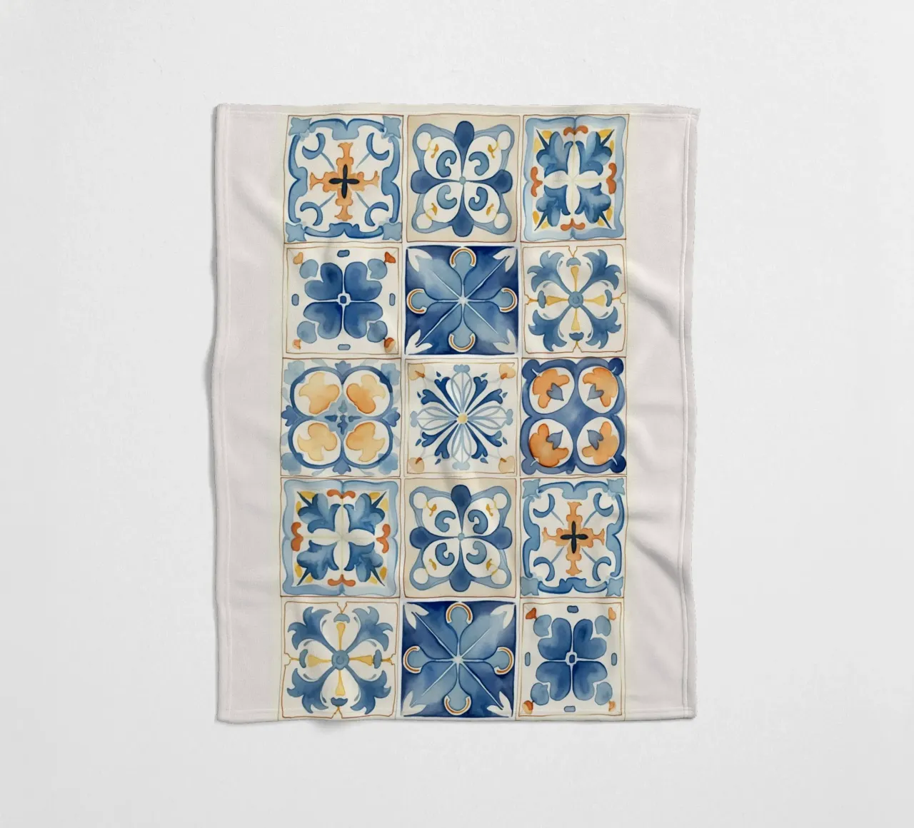 Piastrelle mediterranee: Blu e arancio, Azulejo, Pattern Art coperta in pile da NorwesClub