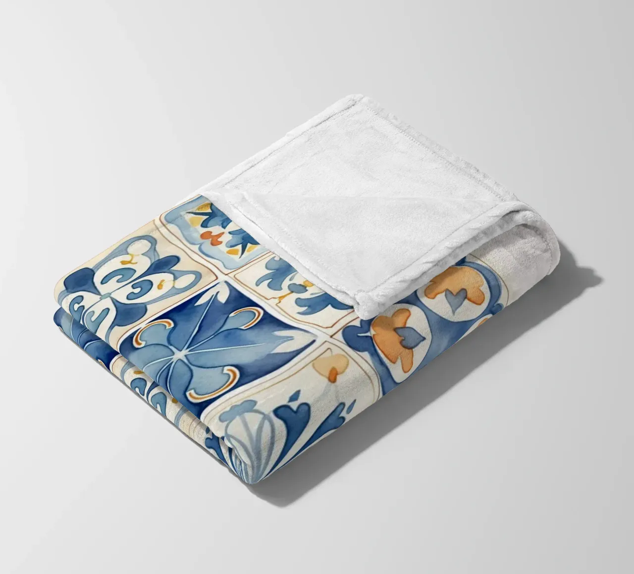 Piastrelle mediterranee: Blu e arancio, Azulejo, Pattern Art coperta in pile da NorwesClub