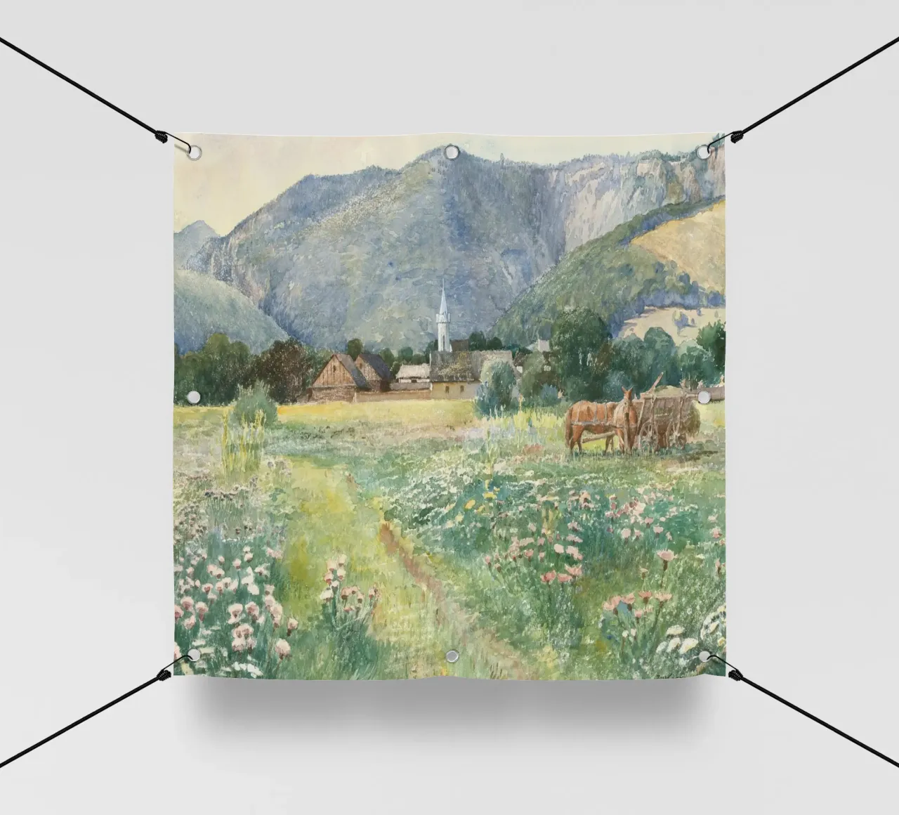 Burningham: Prato fiorito, villaggio rustico, impressionista telo in pvc da NorwesClub