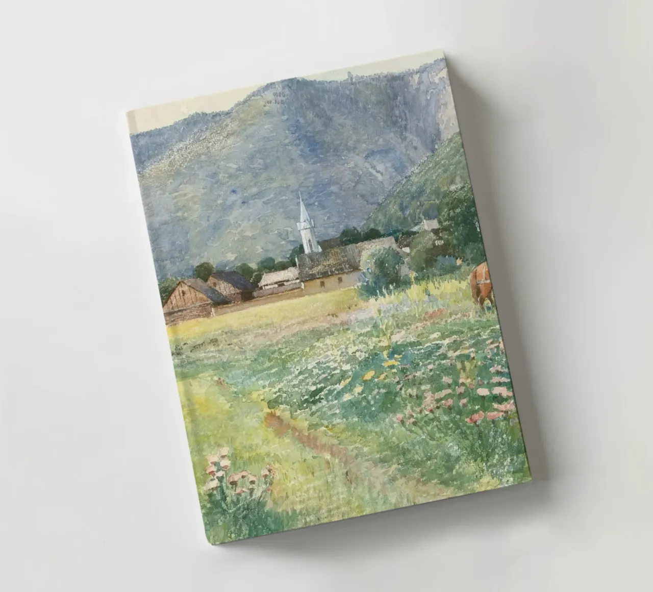 Burningham : Pré fleuri, village rustique, impressionniste carnet de notes de NorwesClub