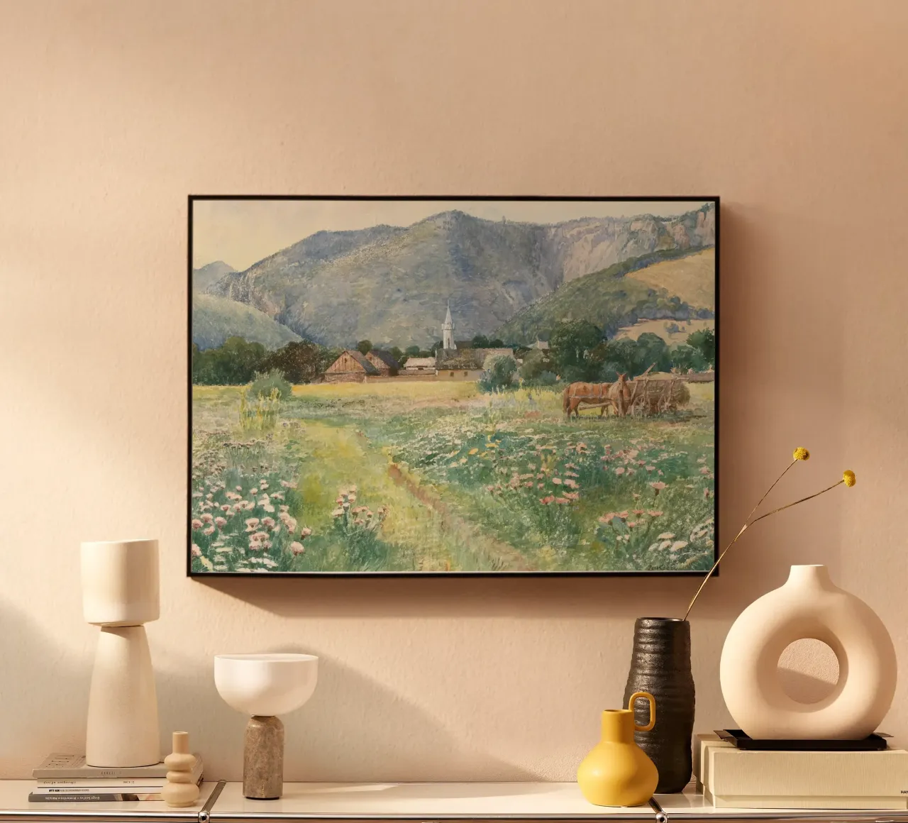 Burningham: Prato fiorito, villaggio rustico, impressionista alluminio dibond da NorwesClub