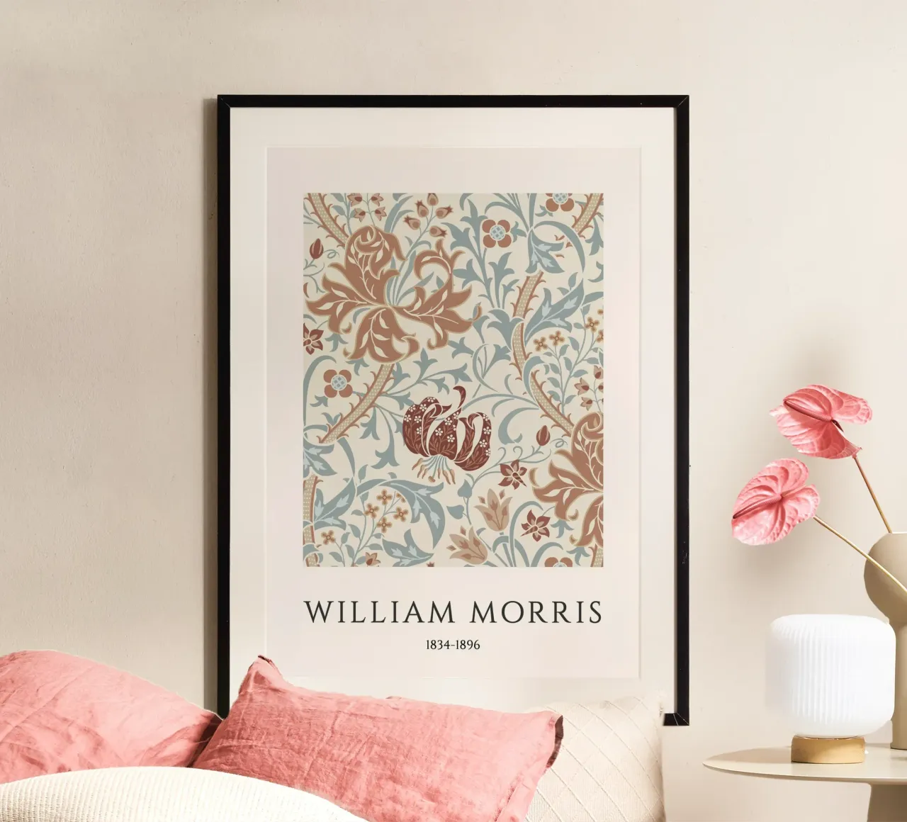 William Morris: Hyacinth Pattern, Arts & Crafts Floral poster with wooden frame by NorwesClub