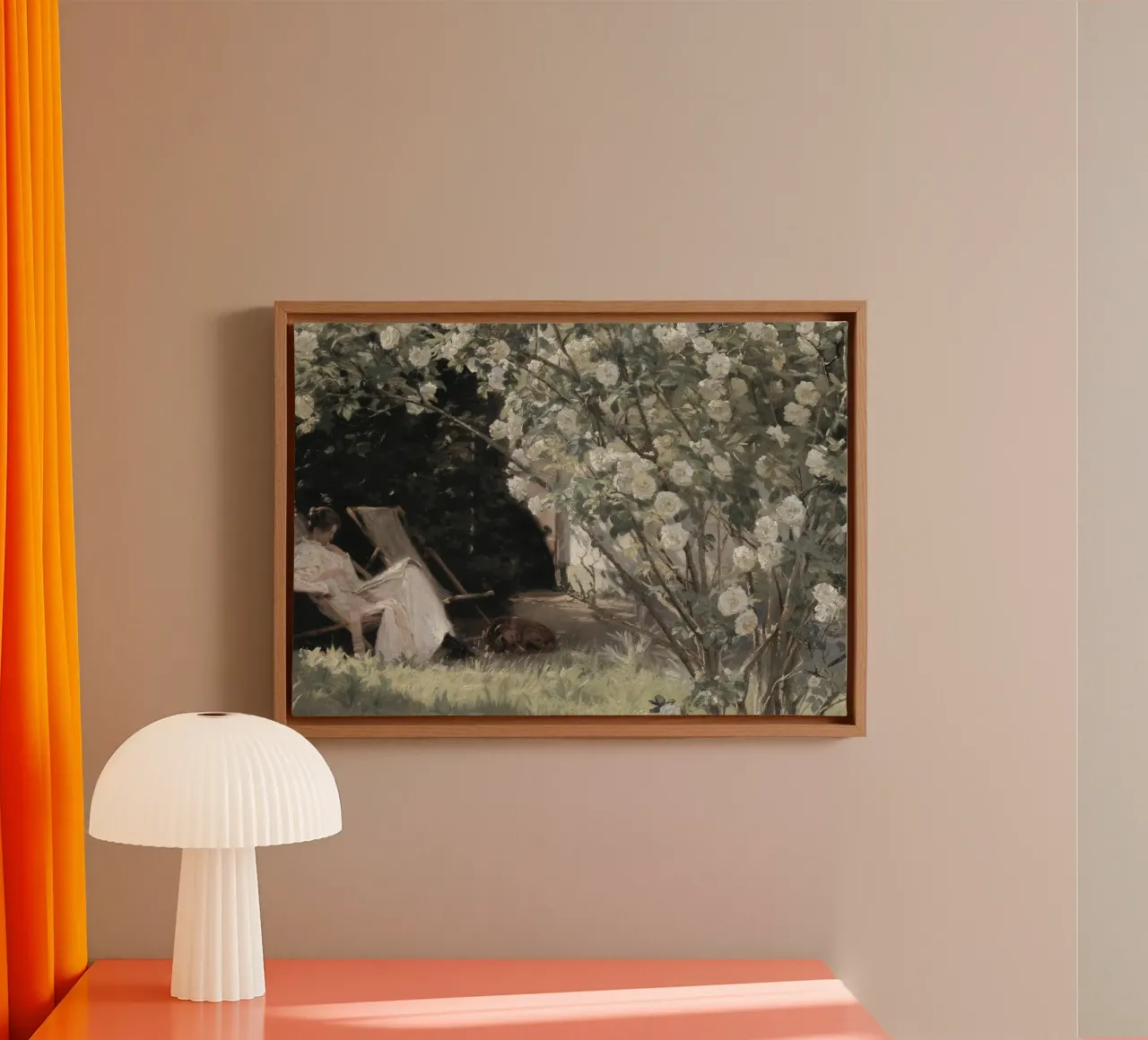 Kröyer: Roses in Bloom, Impressionist Garden, Serene Read canvas with Floater frame by NorwesClub