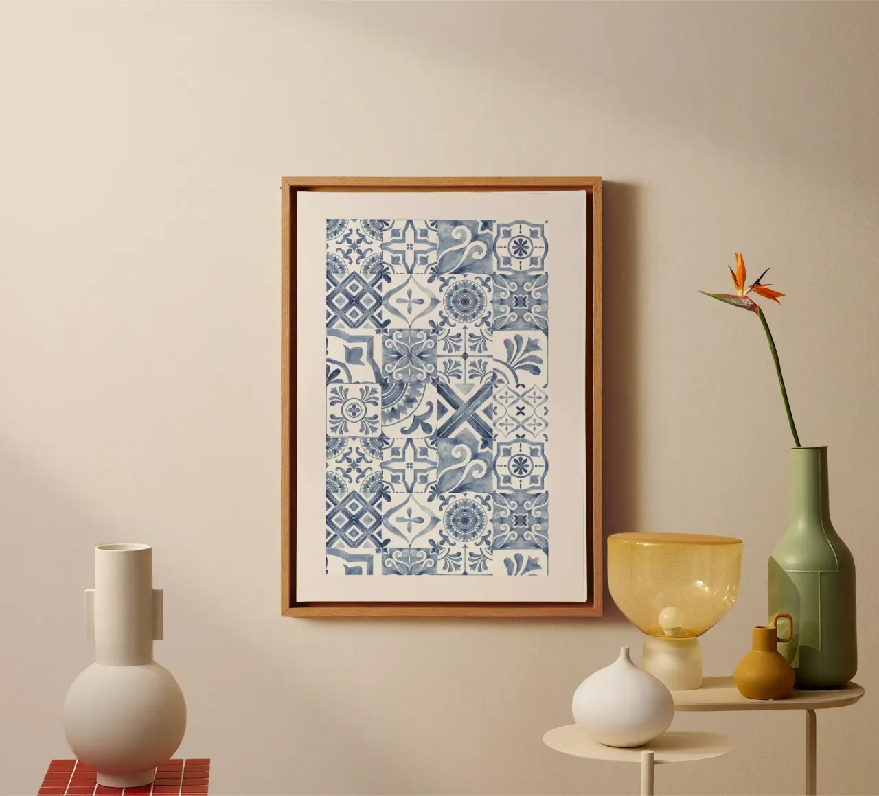 Mokaky Azulejo, piastrella ad acquerello, stampa mediterranea tela da NorwesClub