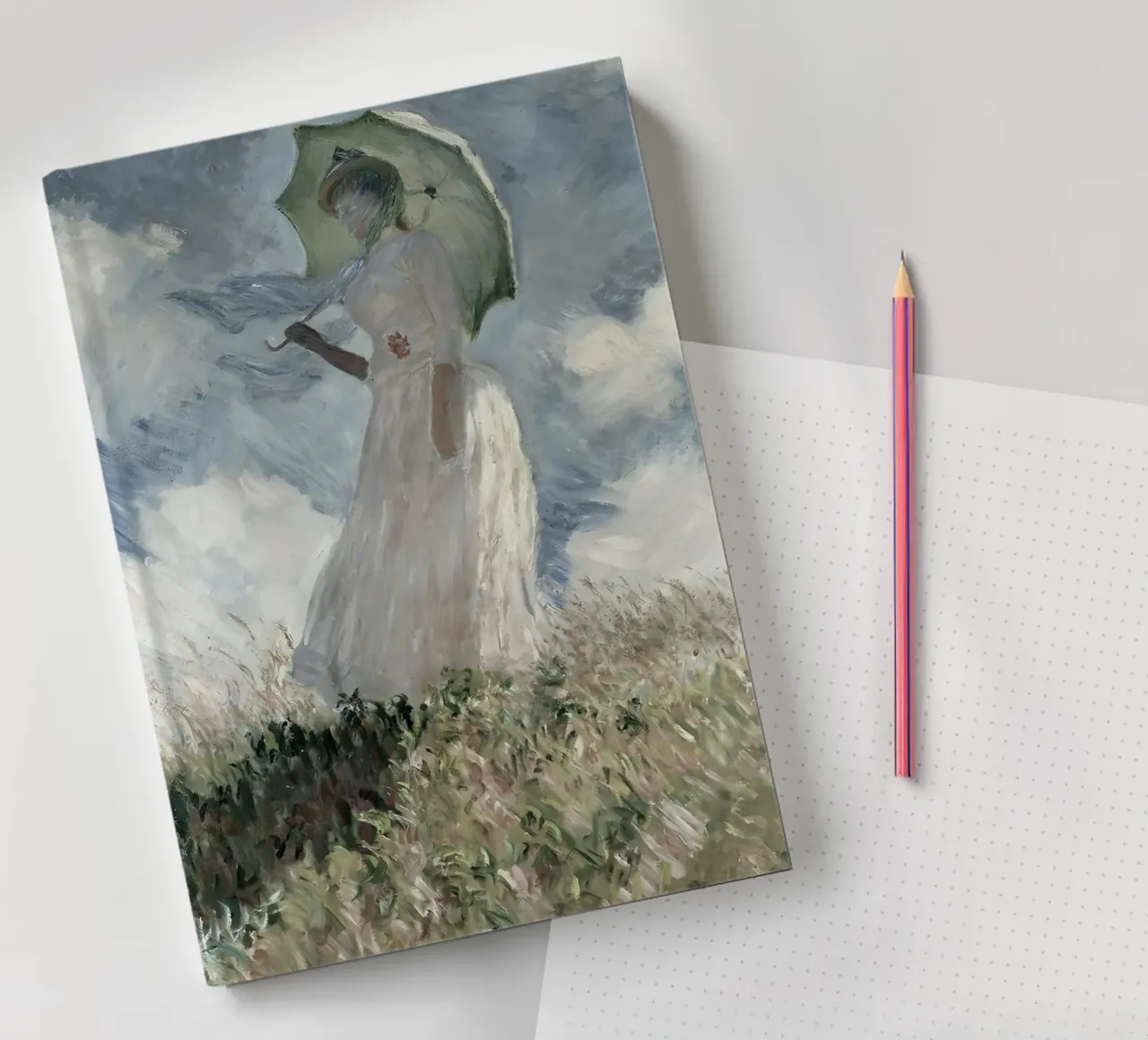 Monet, Woman with a Parasol, Impressionist Art Print notebook by NorwesClub