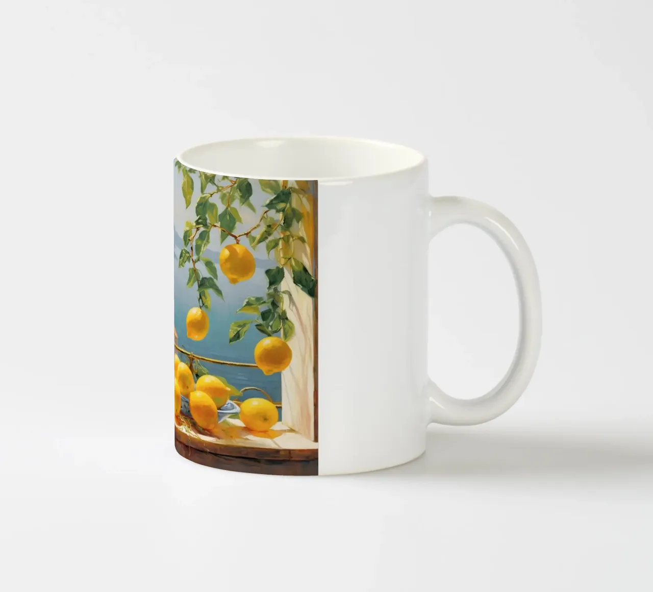 Mokaky Amalfi Lemons, Italian Summer Window Art Print ceramic mug by NorwesClub