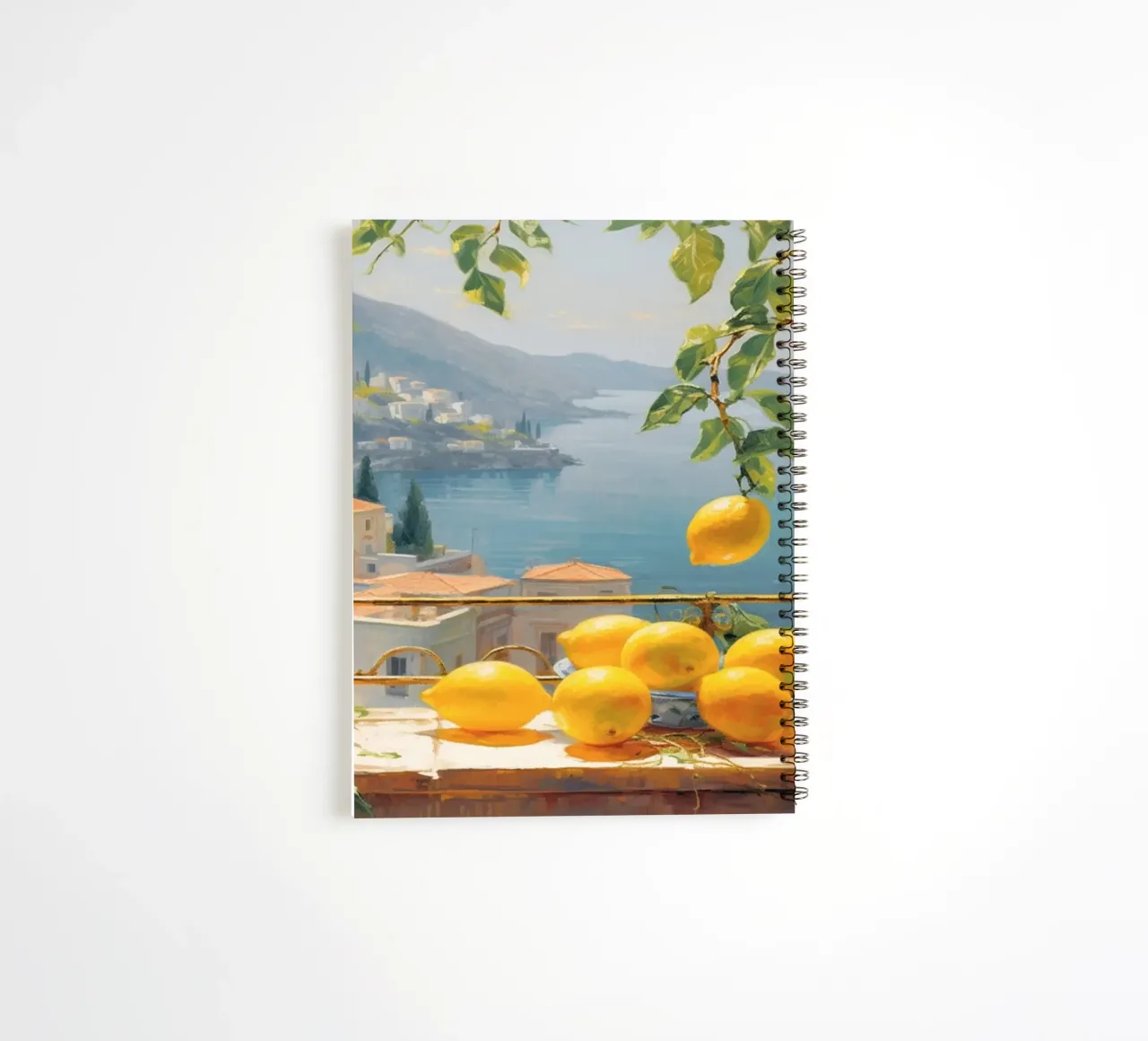 Mokaky Amalfi Lemons, Italian Summer Window Art Print spiral notebook by NorwesClub