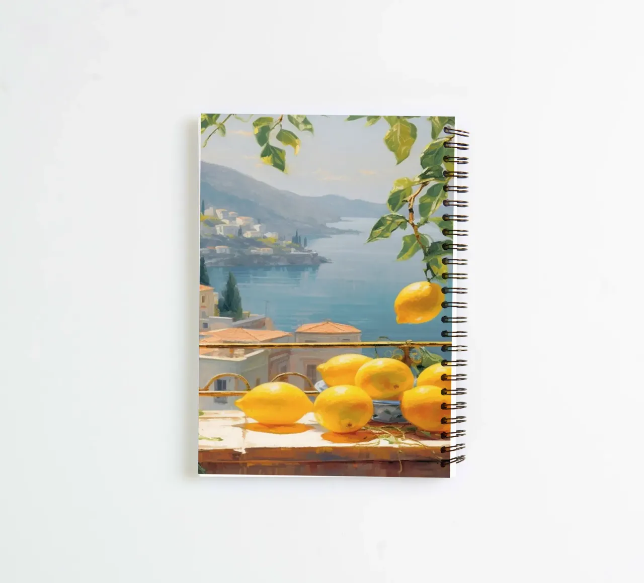Mokaky Amalfi Lemons, Italian Summer Window Art Print spiral notebook by NorwesClub