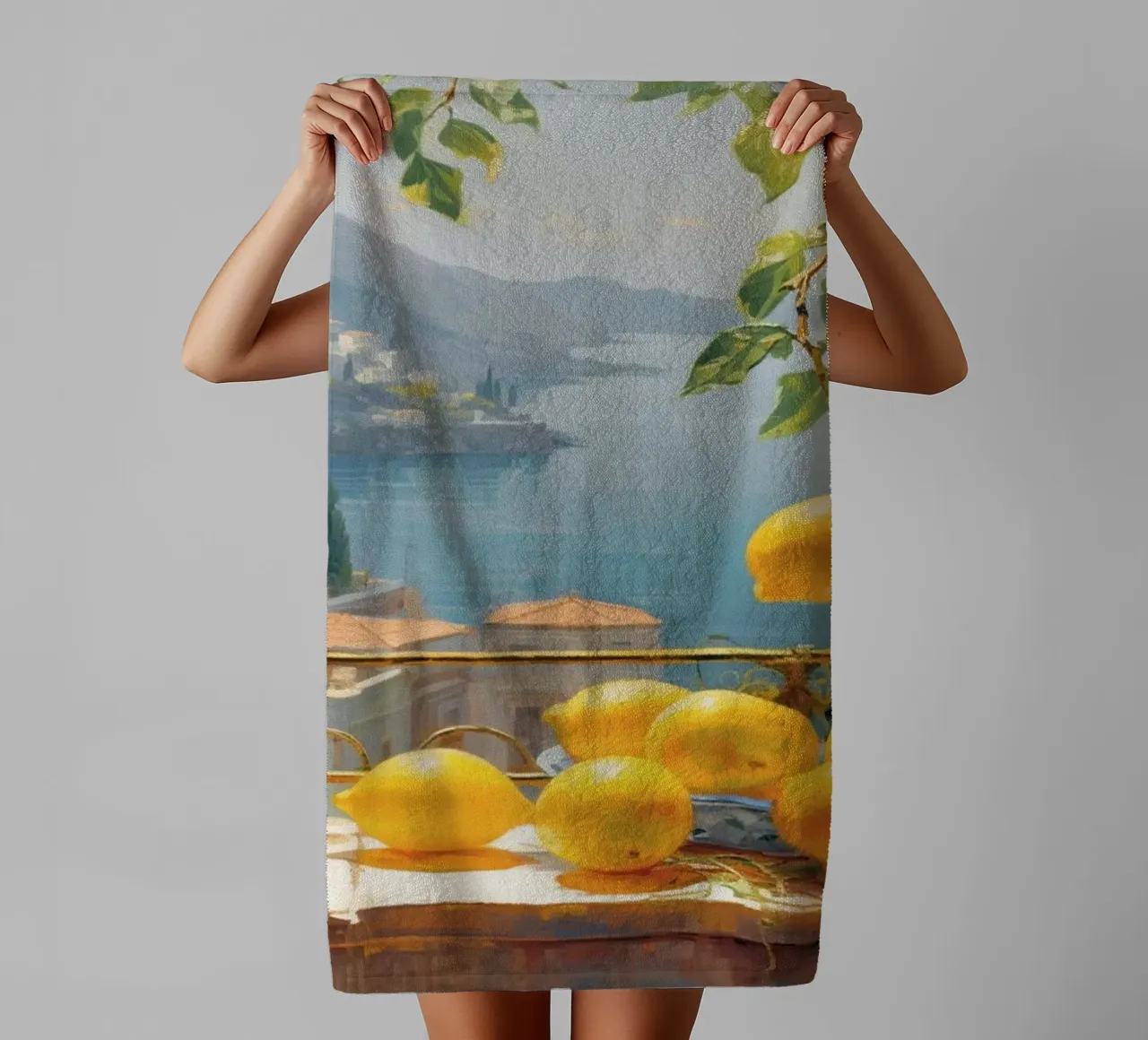 Mokaky Amalfi Lemons, Italian Summer Window Art Print serviette de bain de NorwesClub