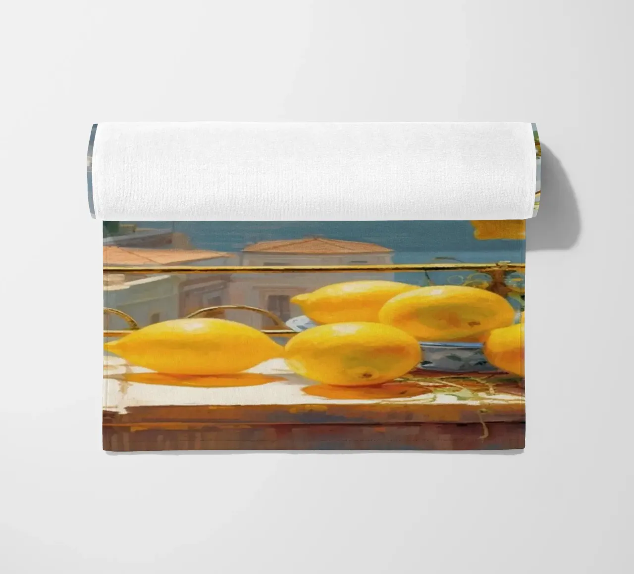 Mokaky Amalfi Zitronen, Italienischer Sommer Fenster Kunstdruck Strandtuch von NorwesClub
