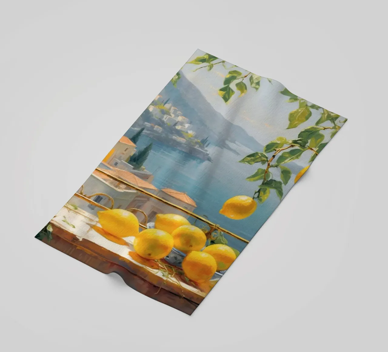 Mokaky Amalfi Zitronen, Italienischer Sommer Fenster Kunstdruck Strandtuch von NorwesClub