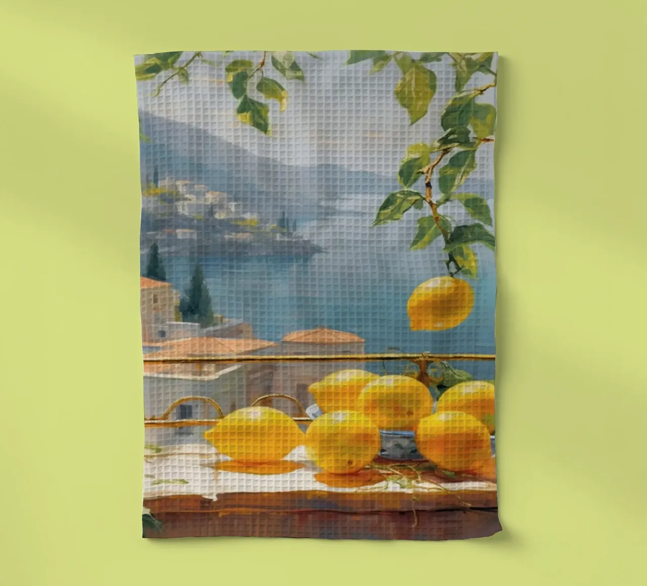 Mokaky Amalfi Lemons, Italian Summer Window Art Print torchon de NorwesClub