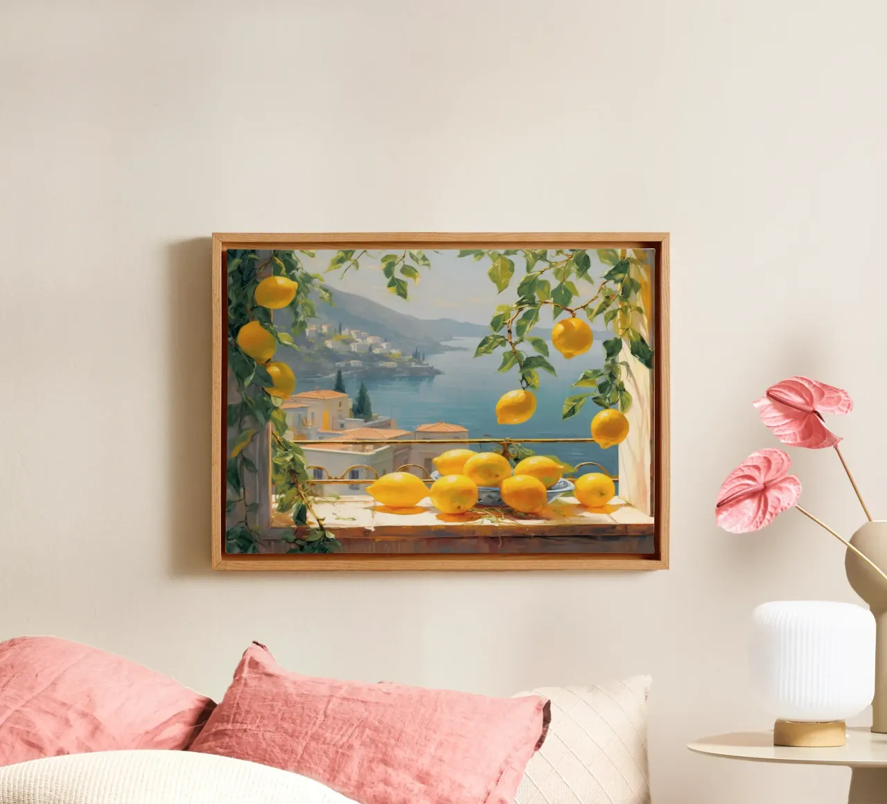 Mokaky Amalfi Lemons, Italian Summer Window Art Print canvas by NorwesClub