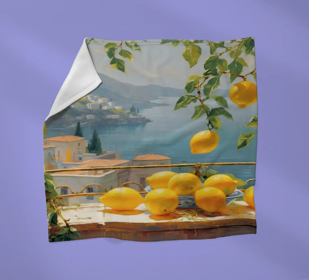 Mokaky Amalfi Lemons, Italian Summer Window Art Print fleece blanket by NorwesClub