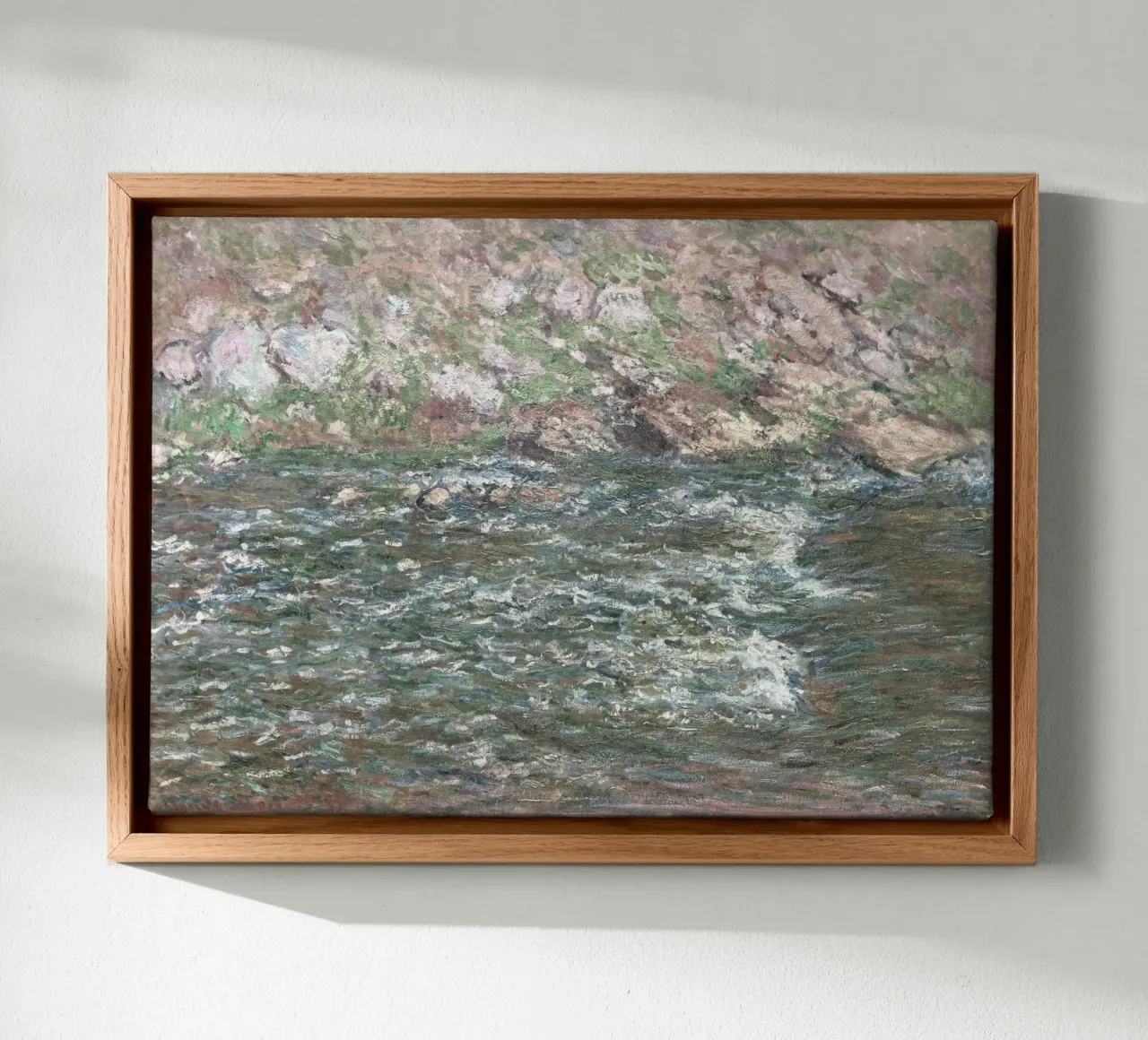 De Creuse-rivier van Monet, gestructureerd impressionistisch landschap canvas met Baklijst van NorwesClub