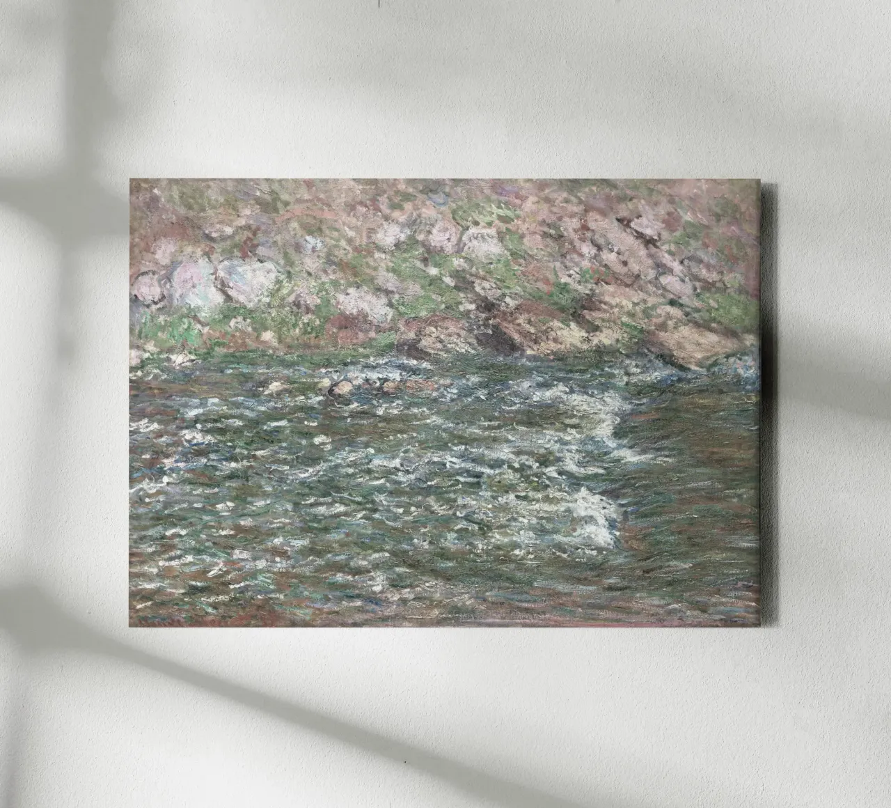 De Creuse-rivier van Monet, gestructureerd impressionistisch landschap canvas met Baklijst van NorwesClub