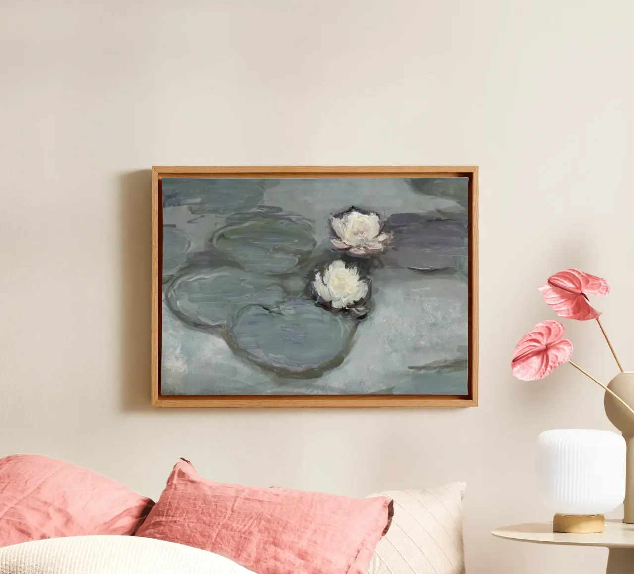Monet Water Lilies Detail, Serene Impressionist Print canvas with Floater frame by NorwesClub