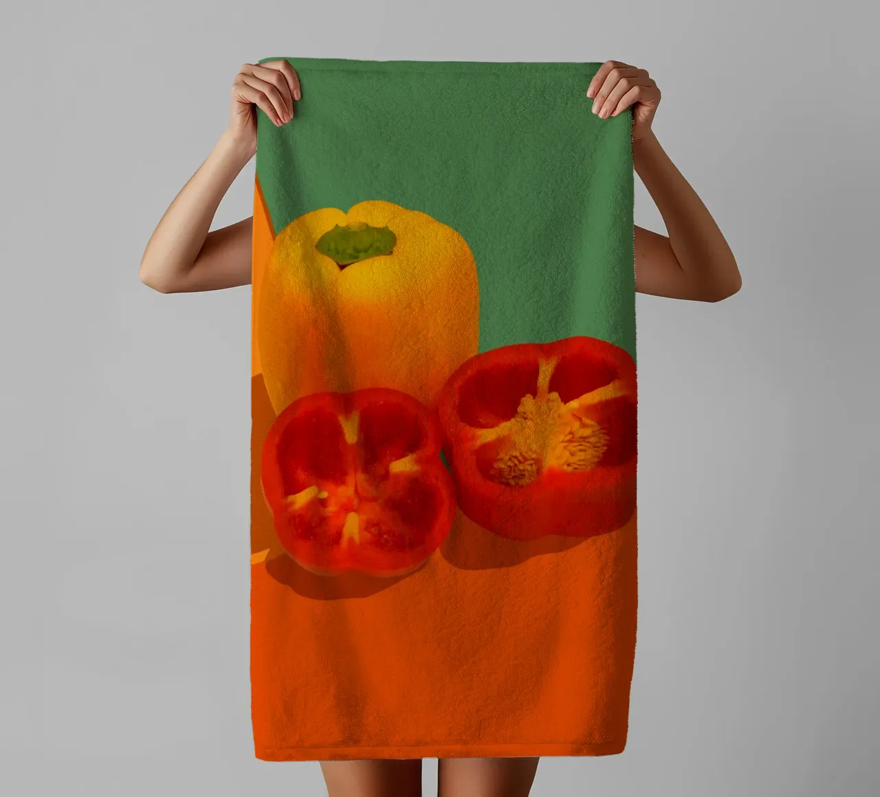 Bell peppers on papers towel by Little Dean