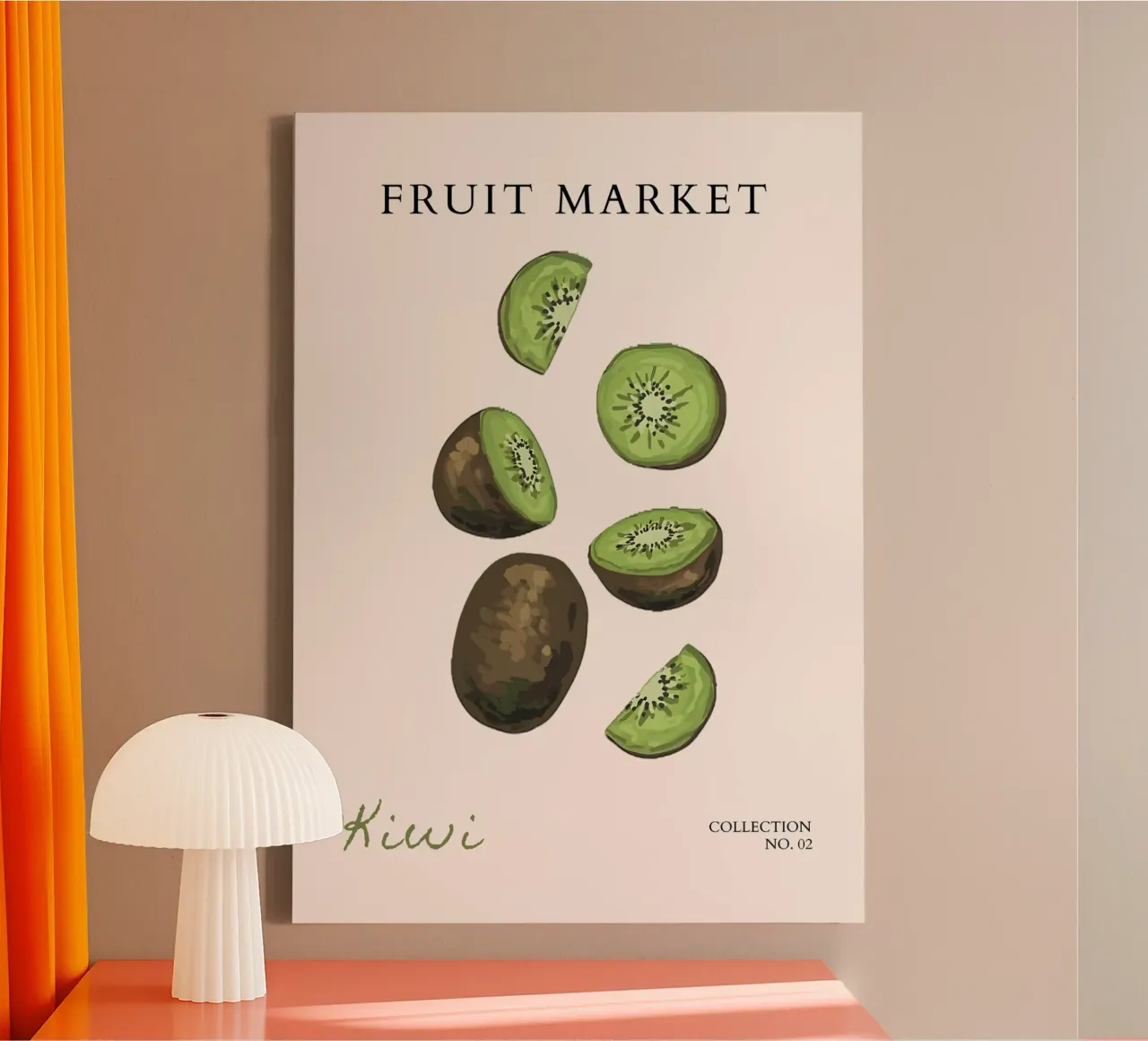 Kiwi Fruitmarkt Poster - Botanische Kunstdruk - Fris & Trillend canvas met Baklijst van NorwesClub
