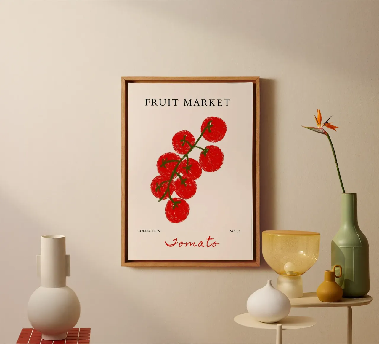 Tomato Fruit Market Poster - Abstract Botanical Print - Kitc canvas with Floater frame by NorwesClub