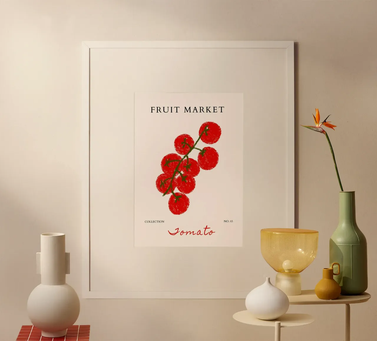 Póster Mercado de Tomates - Impresión Botánica Abstracta - Kitc poster con marco de plástico de NorwesClub