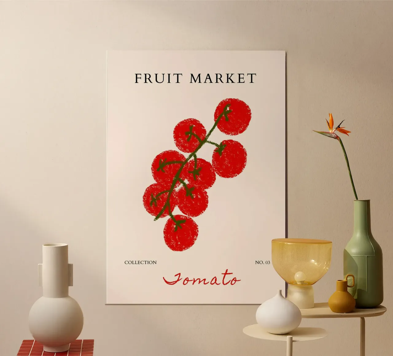 Póster Mercado de Tomates - Impresión Botánica Abstracta - Kitc poster con marco de plástico de NorwesClub