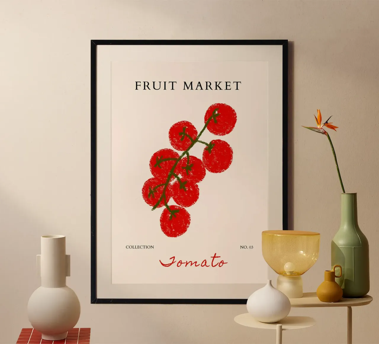 Póster Mercado de Tomates - Impresión Botánica Abstracta - Kitc poster con marco de plástico de NorwesClub