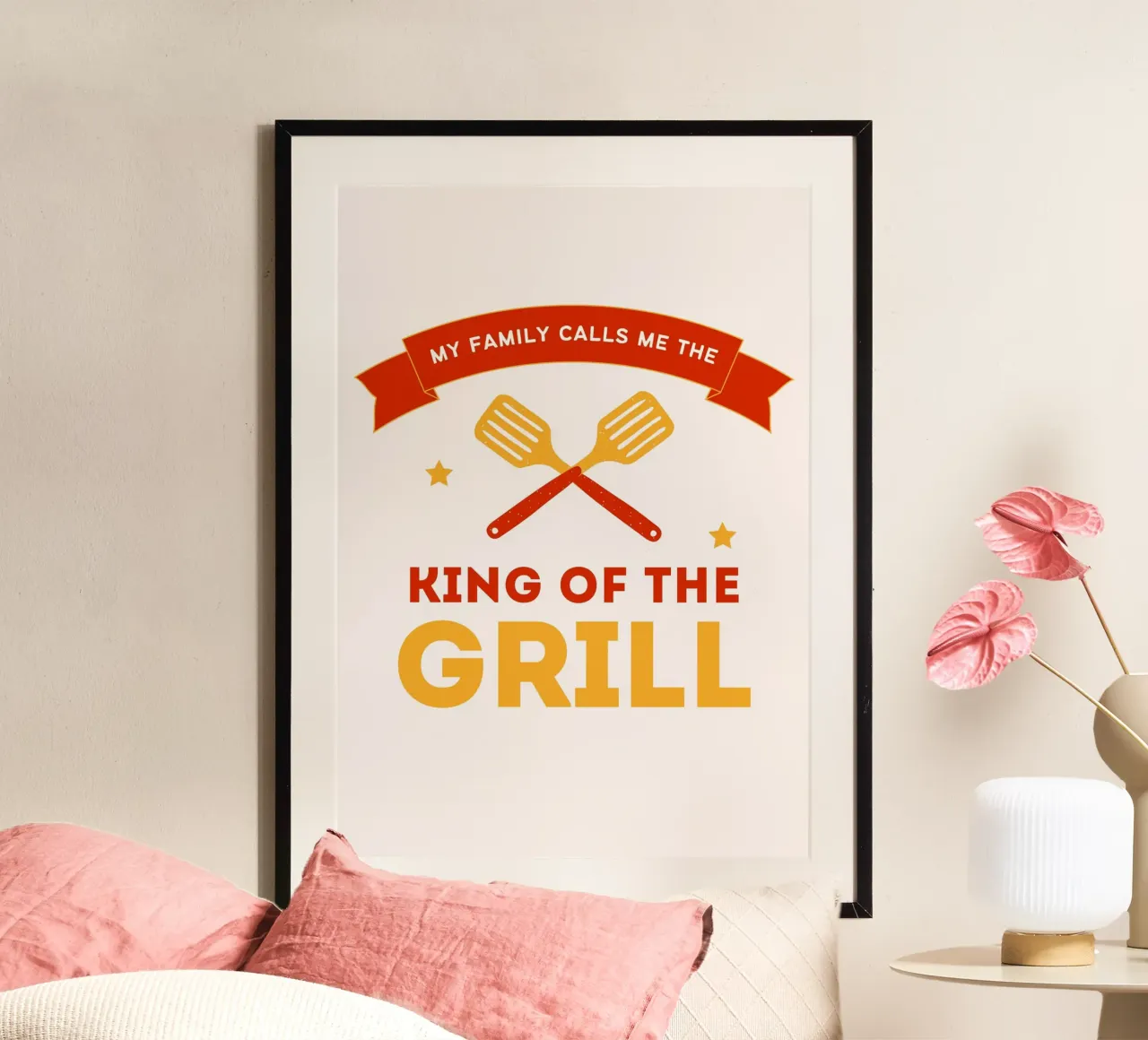 Poster per appassionati di barbecue "King of the Grill" - Divertente poster per grigliate a poster con telaio in plastica da NorwesClub