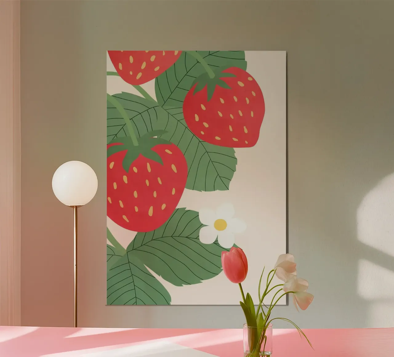 Poster illustrativo con fragole vibranti - Frutta botanica Wal carta hahnemühle da NorwesClub