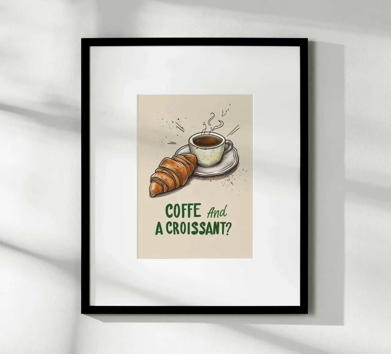 "¿Café y un Croissant?" Bakery Art Print - Acogedora decoración de cafetería poster de NorwesClub