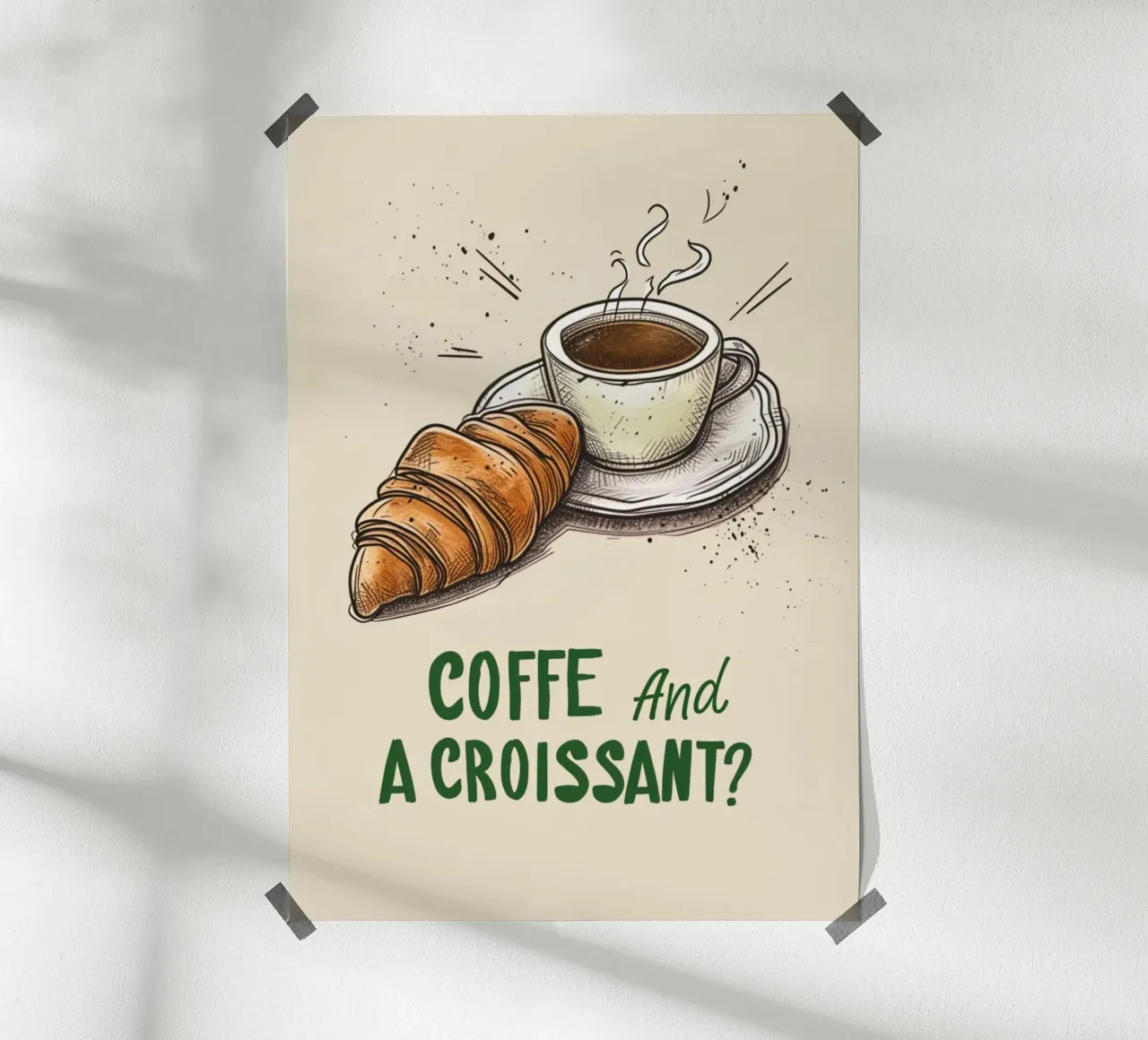 "¿Café y un Croissant?" Bakery Art Print - Acogedora decoración de cafetería poster de NorwesClub