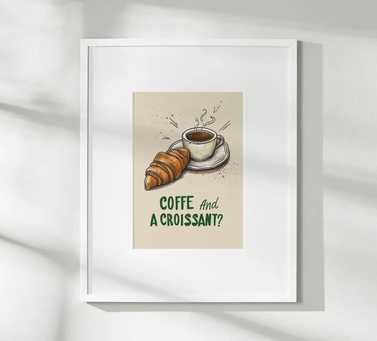 "¿Café y un Croissant?" Bakery Art Print - Acogedora decoración de cafetería poster de NorwesClub