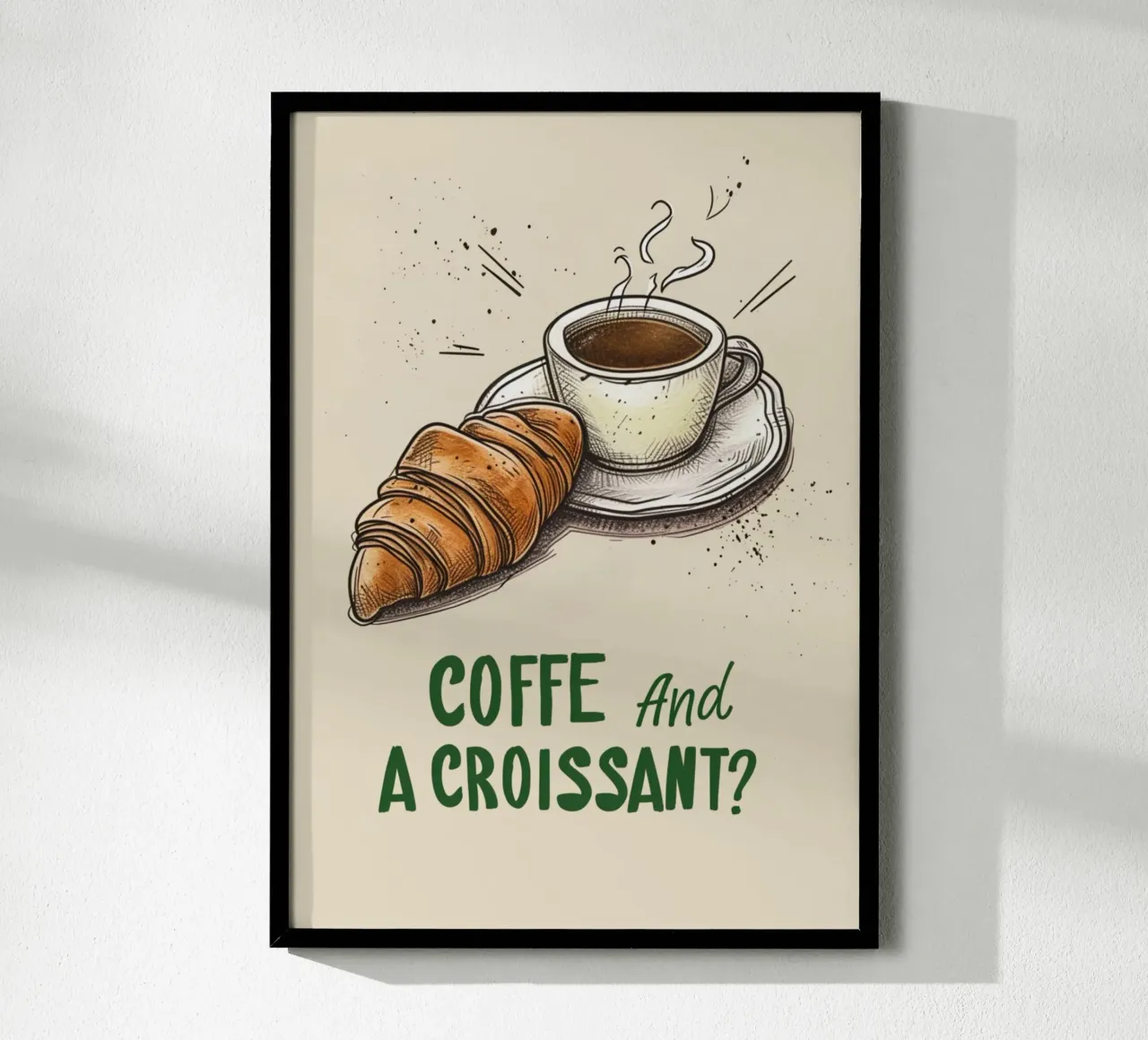 "¿Café y un Croissant?" Bakery Art Print - Acogedora decoración de cafetería poster de NorwesClub