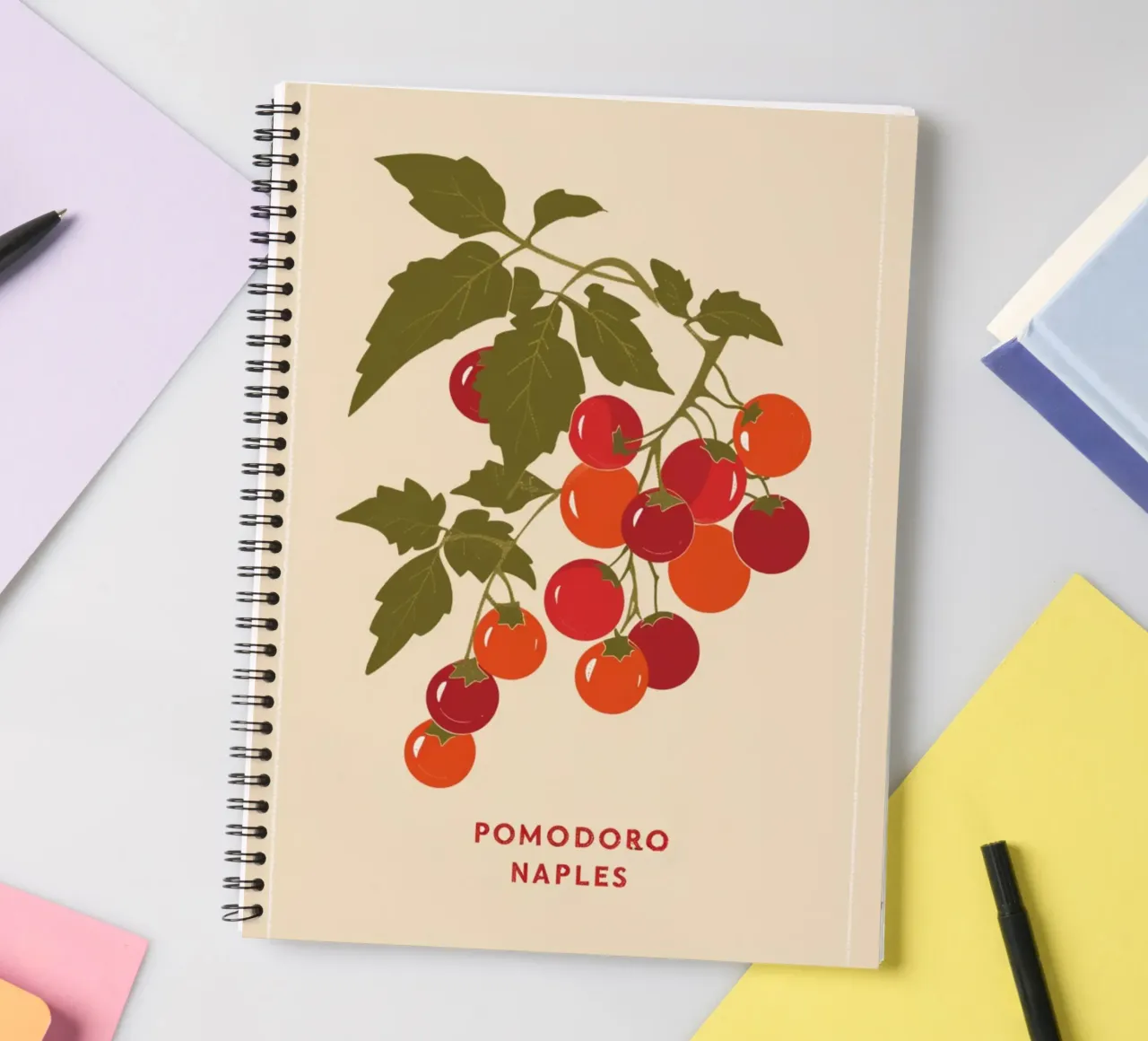 "Pomodoro Naples" Tomato Vine Botanical Poster - Kitchen Art spiral notebook by NorwesClub