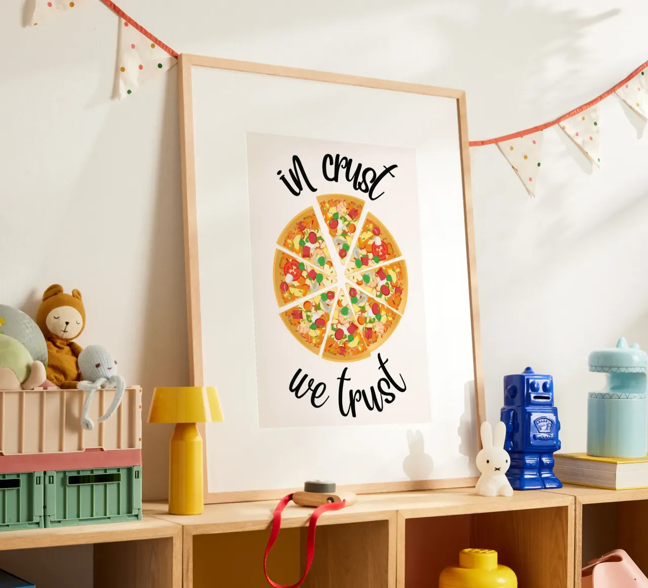 Poster per amanti della pizza "In Crust We Trust" - Arte da parete in cucina Pr poster con telaio in alluminio da NorwesClub