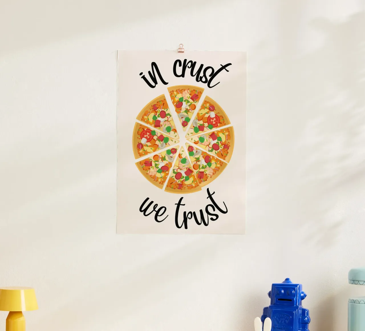 Poster per amanti della pizza "In Crust We Trust" - Arte da parete in cucina Pr poster con telaio in alluminio da NorwesClub